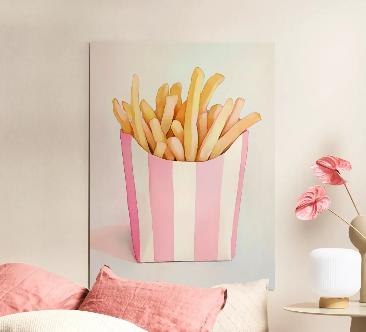 Golden retro fries, pastel poster by Carinaprint