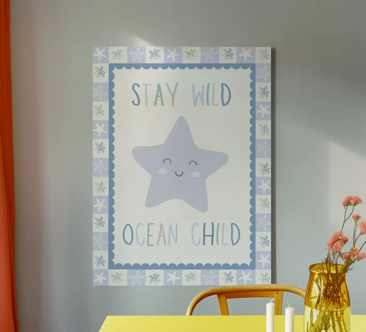 Stay Wild Ocean Child, Cute Starfish Print, Boho Poster Kids canvas with Floater frame by SunshinePrints