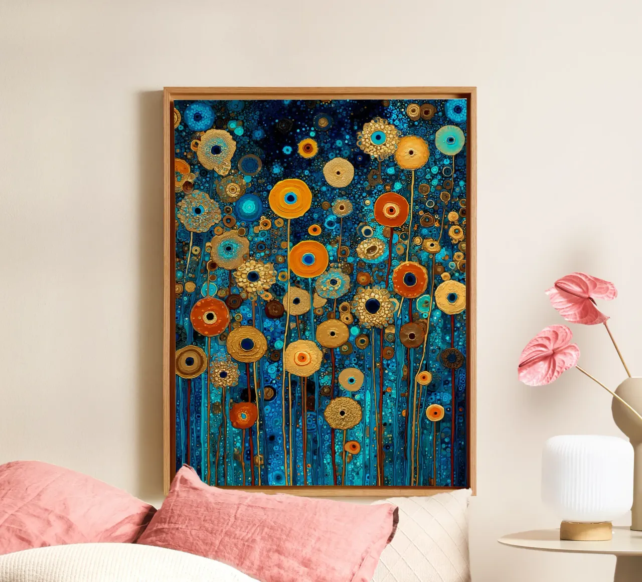 Flowers Garden Abstract A, style Gustav Klimt tela con Cornice a cassetta da Mateo