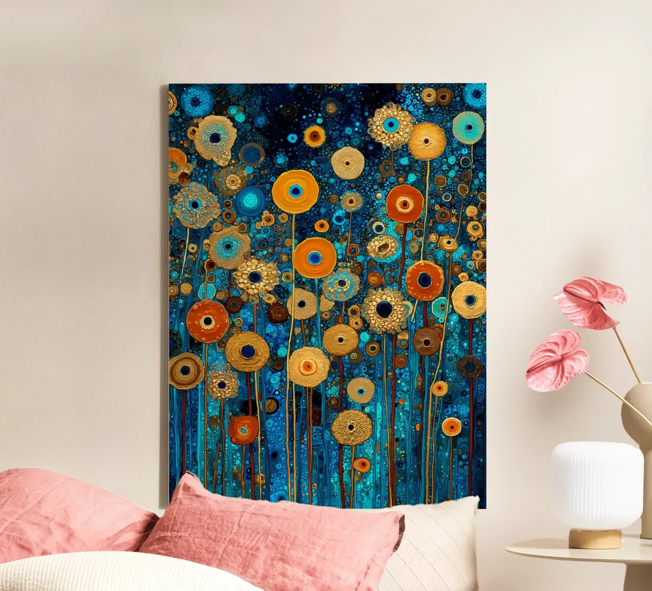 Flowers Garden Abstract A, style Gustav Klimt tela con Cornice a cassetta da Mateo
