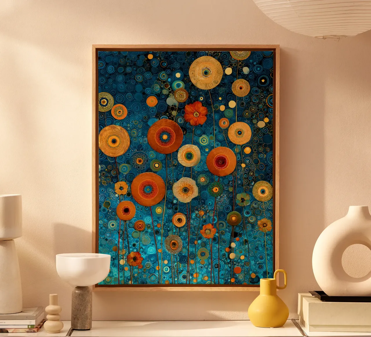 Flowers Garden Abstract B, style Gustav Klimt tela con Cornice a cassetta da Mateo
