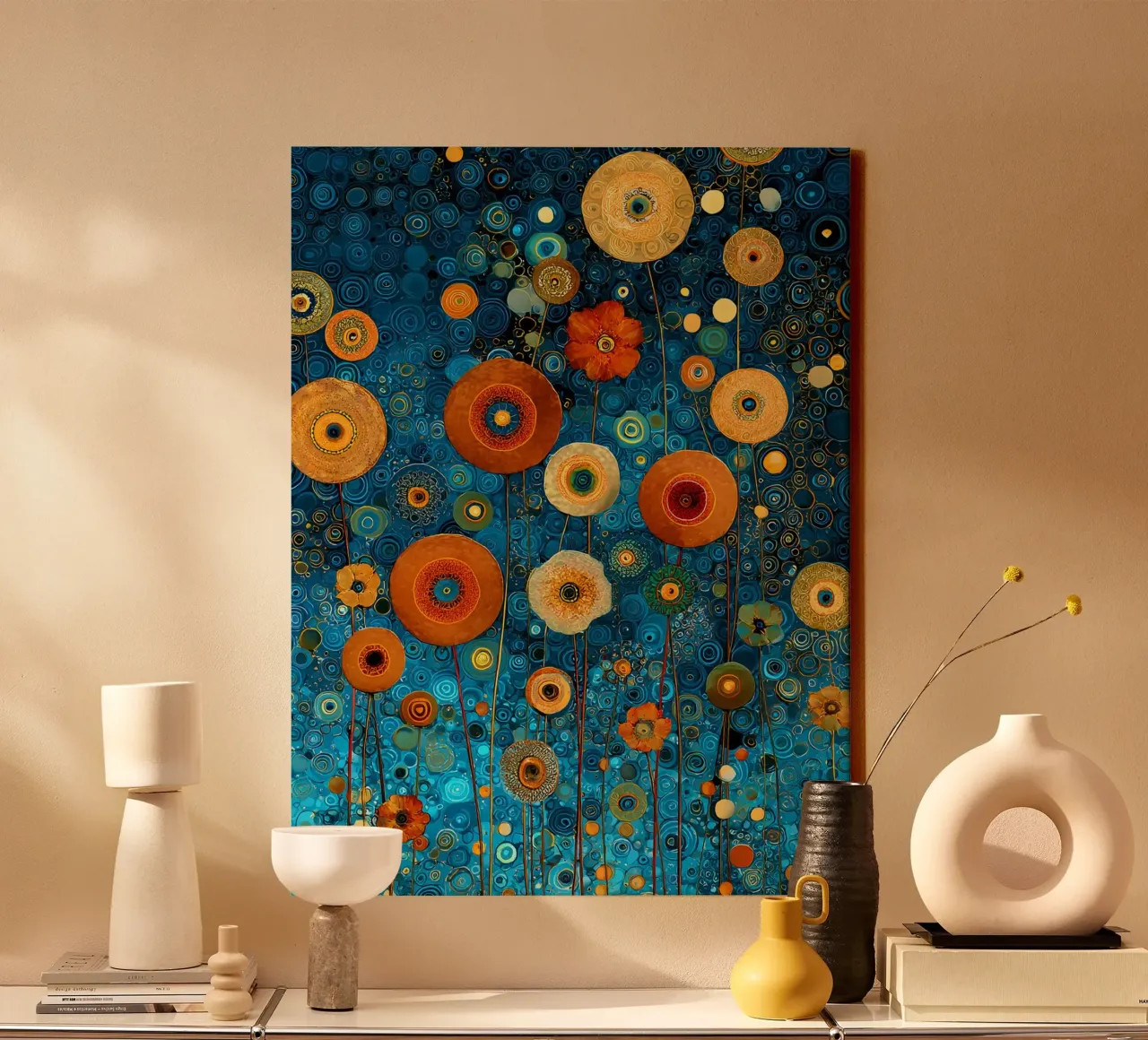Flowers Garden Abstract B, style Gustav Klimt tela con Cornice a cassetta da Mateo