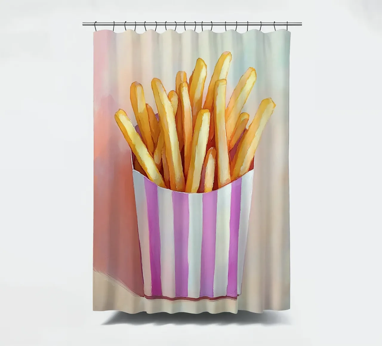Golden fries, retro stripe box shower curtain by Carinaprint