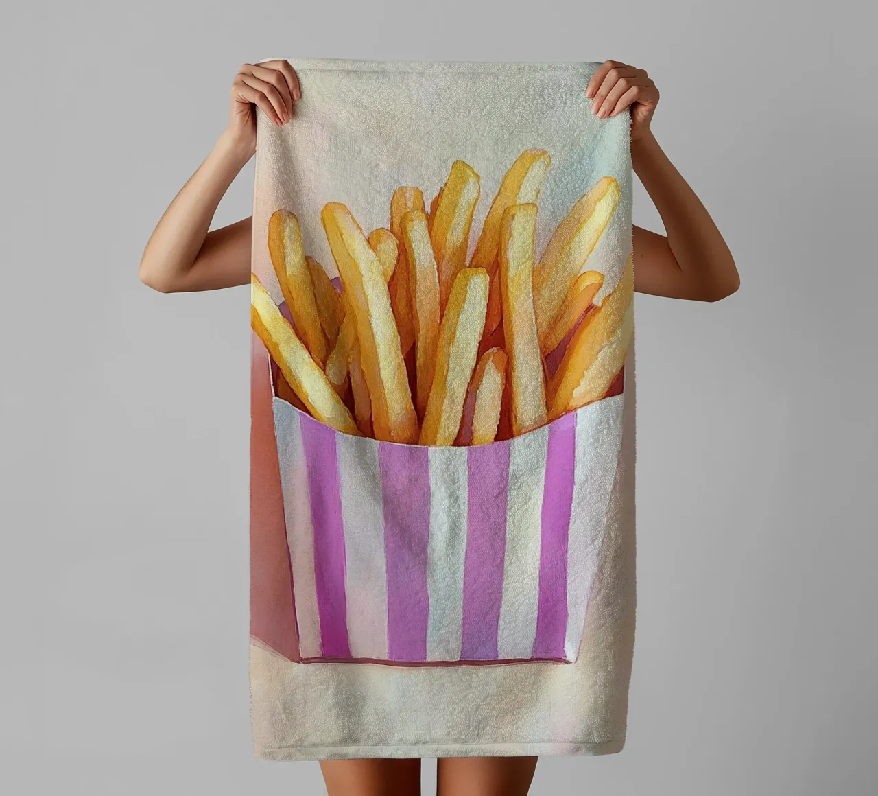 Golden fries, retro stripe box towel by Carinaprint