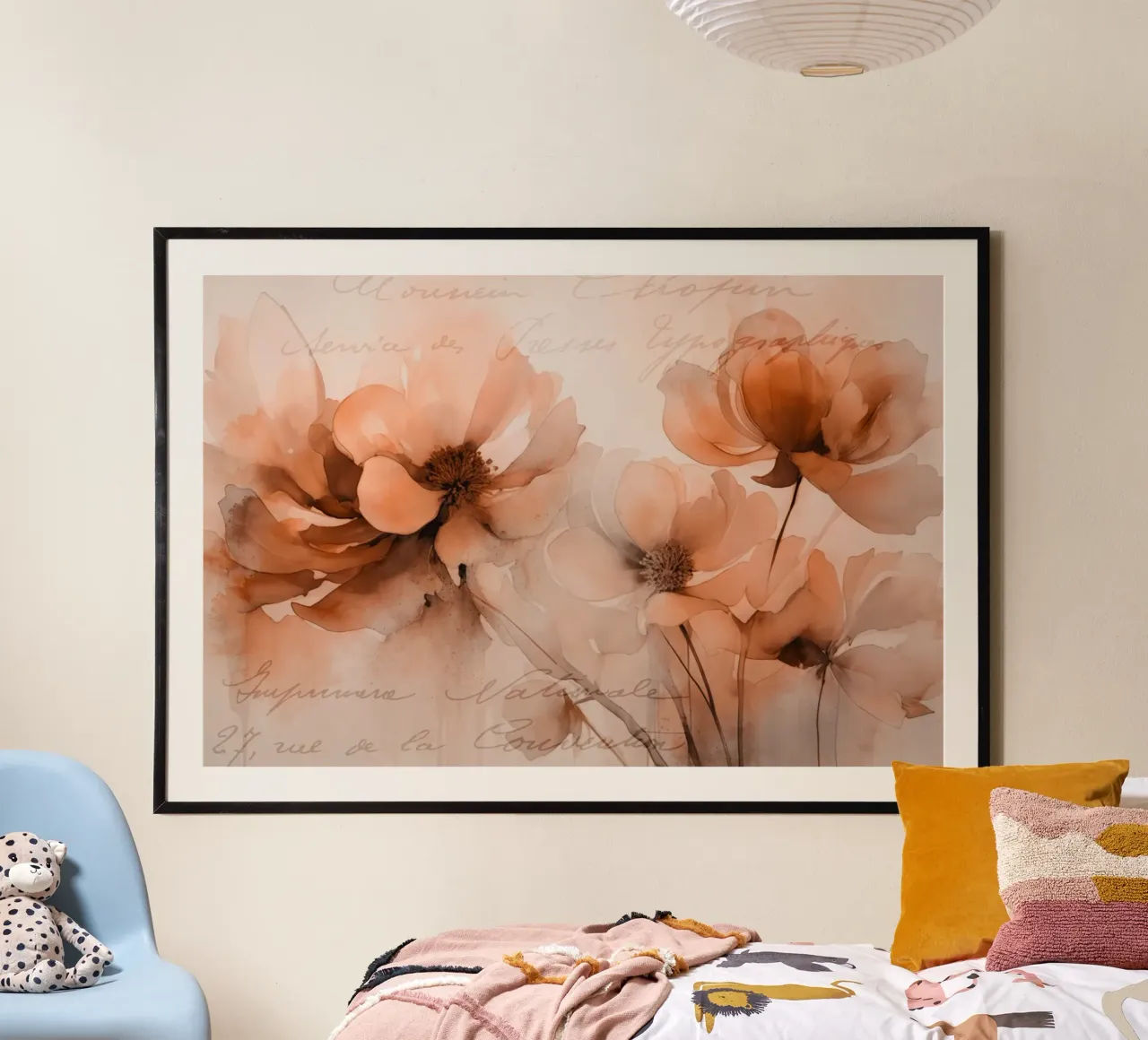 Vintage Blossom Memories Terracotta Marrone poster con telaio in alluminio da Andrea Haase Floral Passion