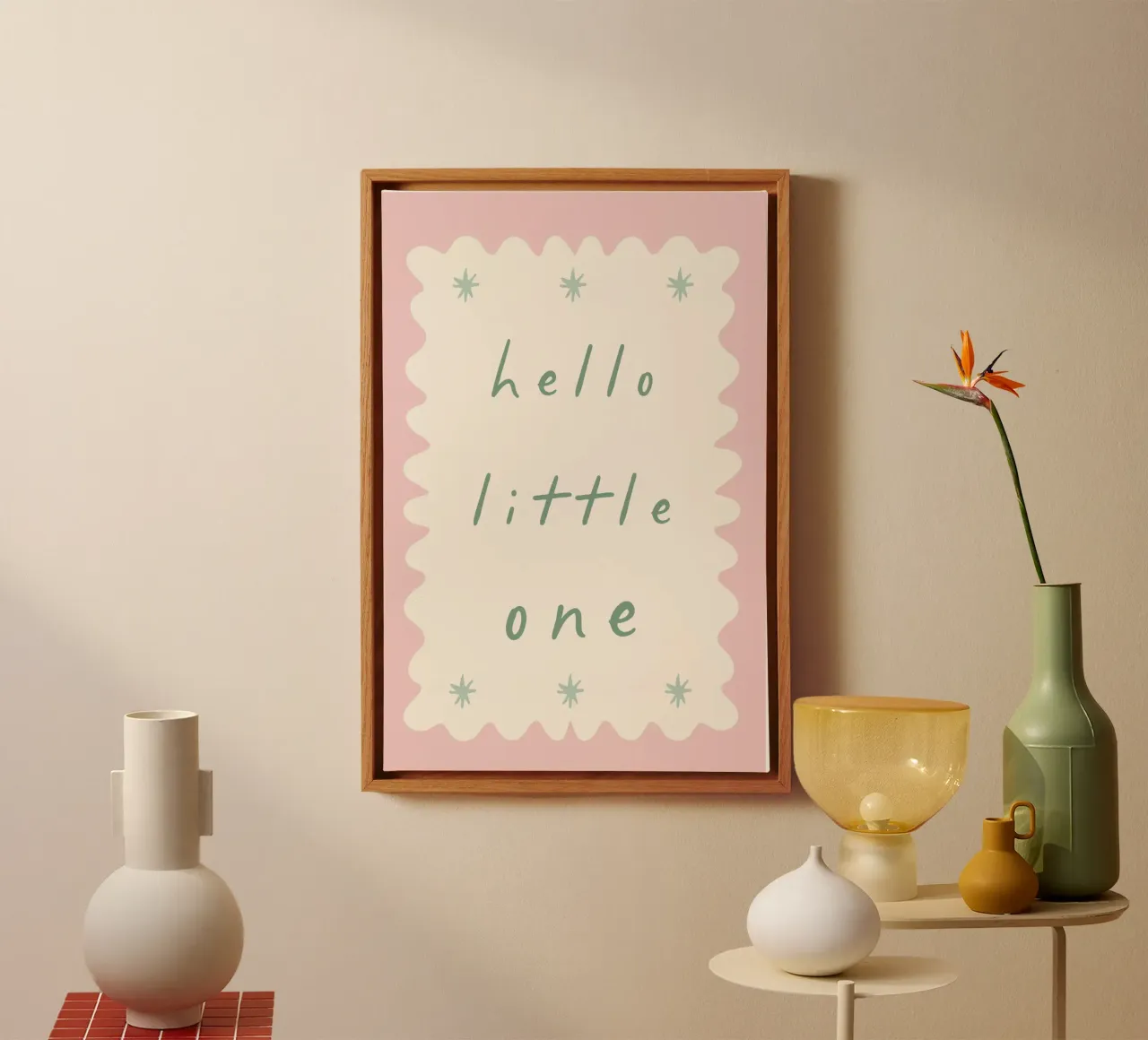 Hello Little One, Nursery Print, Kids Art, Playroom Decor canvas with Floater frame by SunshinePrints