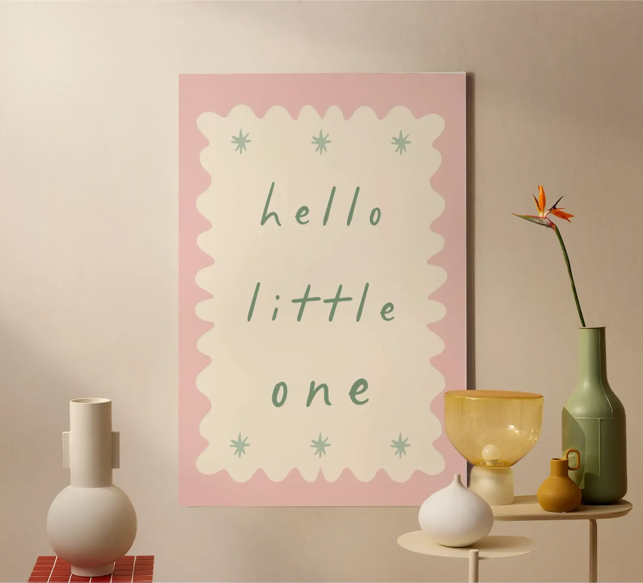 Hello Little One, Nursery Print, Kids Art, Playroom Decor canvas with Floater frame by SunshinePrints