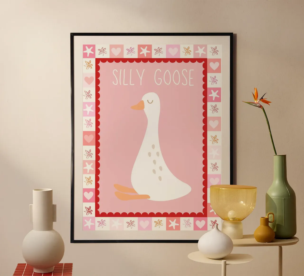 Silly Goose Kids Print, décoration de salle de jeux, poster de chambre d'enfant poster avec cadre en bois de SunshinePrints