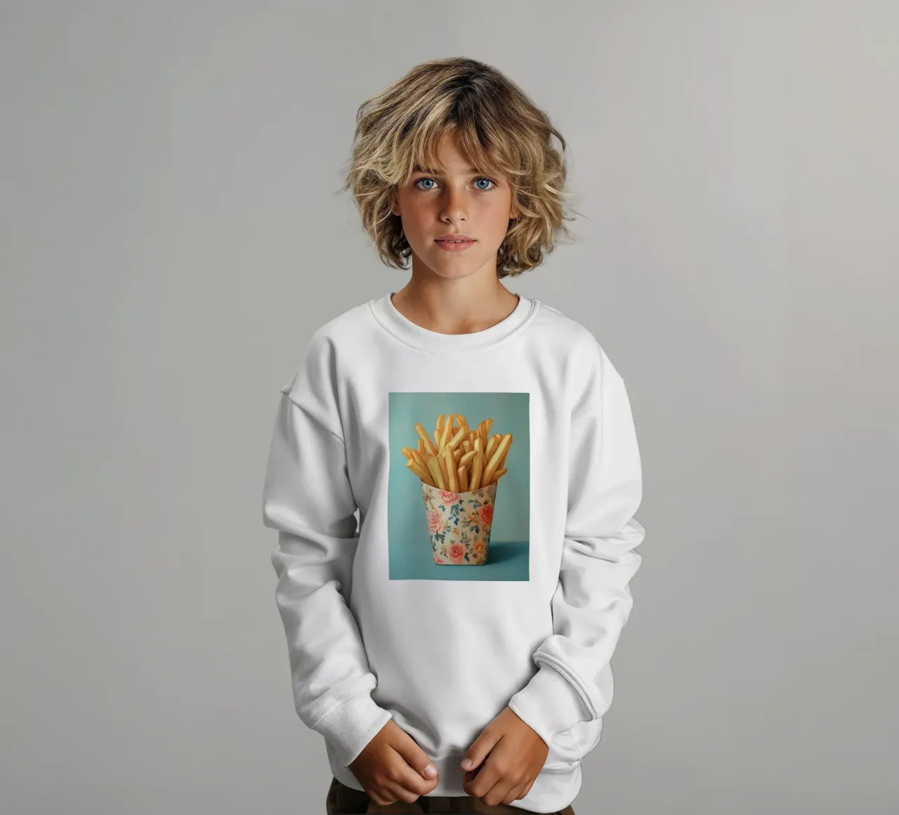 Fiori nostalgici con patatine fritte felpa bambino da Carinaprint