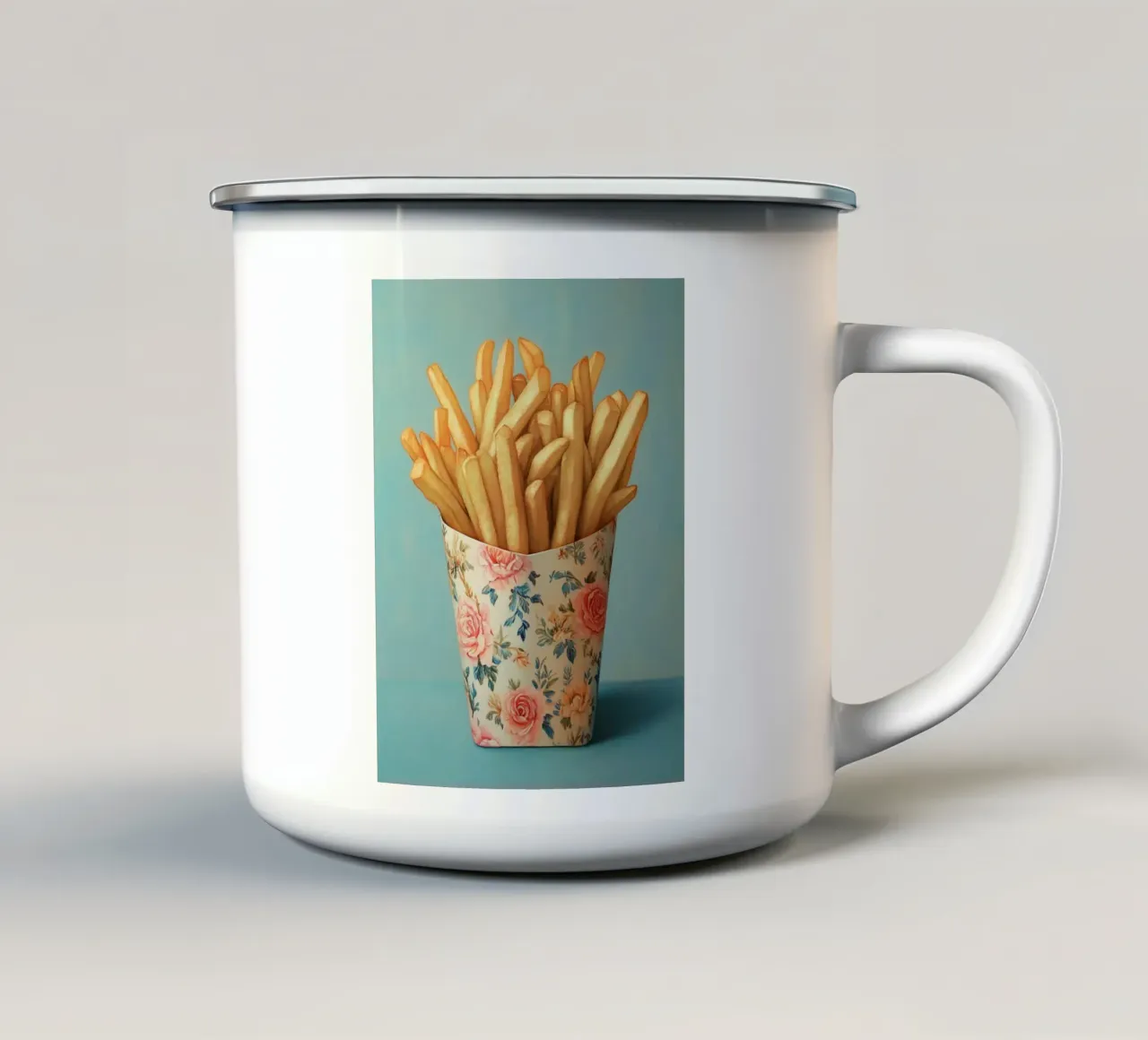 Fiori nostalgici con patatine fritte tazza in smalto da Carinaprint