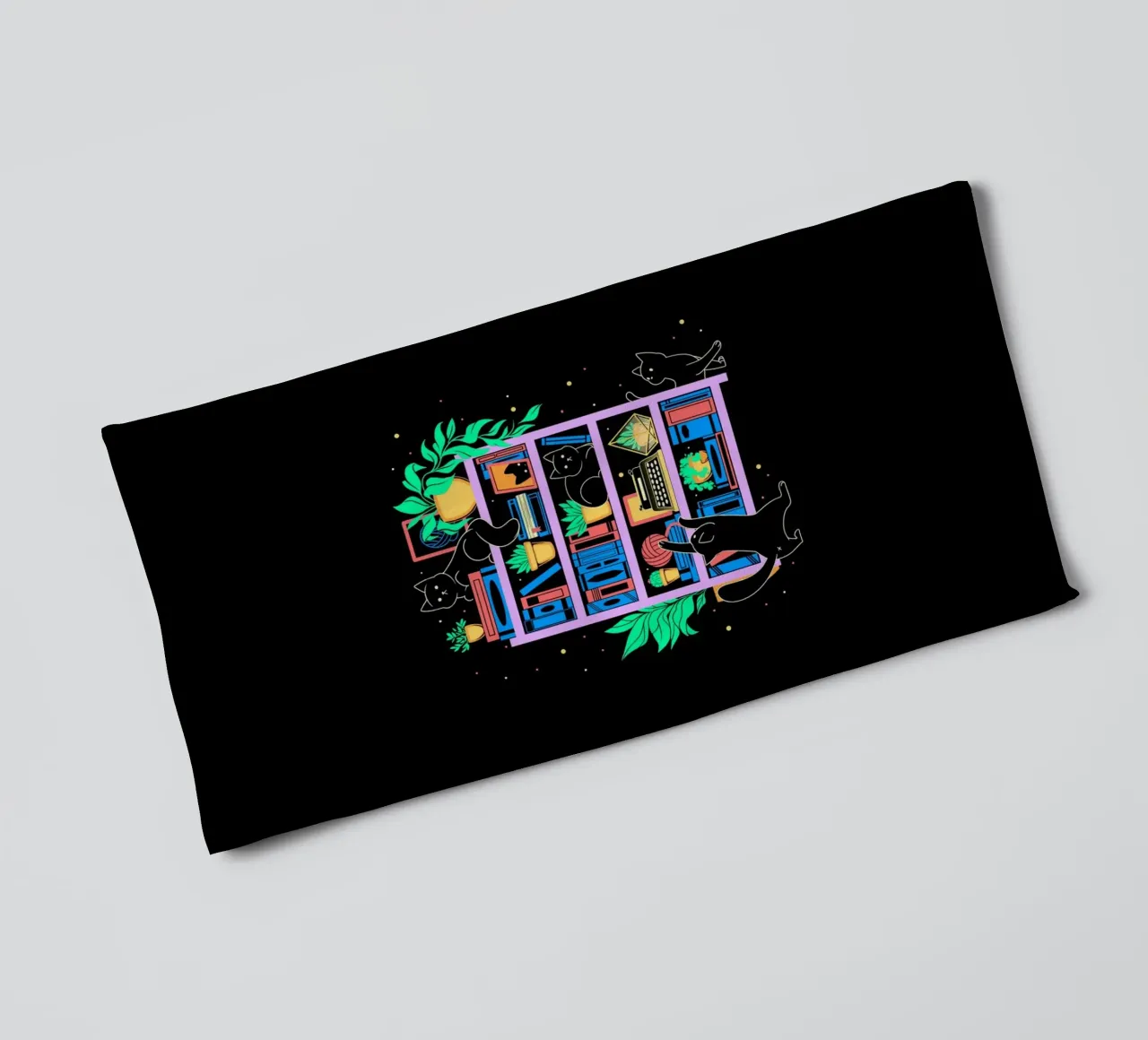 Rainbow Bookshelf Cats towel by Tobe Fonseca