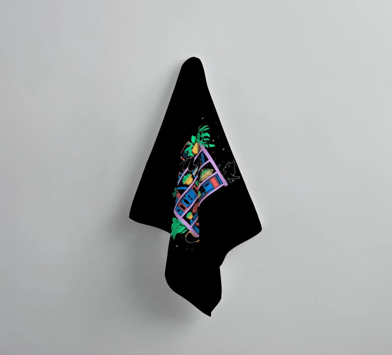 Rainbow Bookshelf Cats towel by Tobe Fonseca