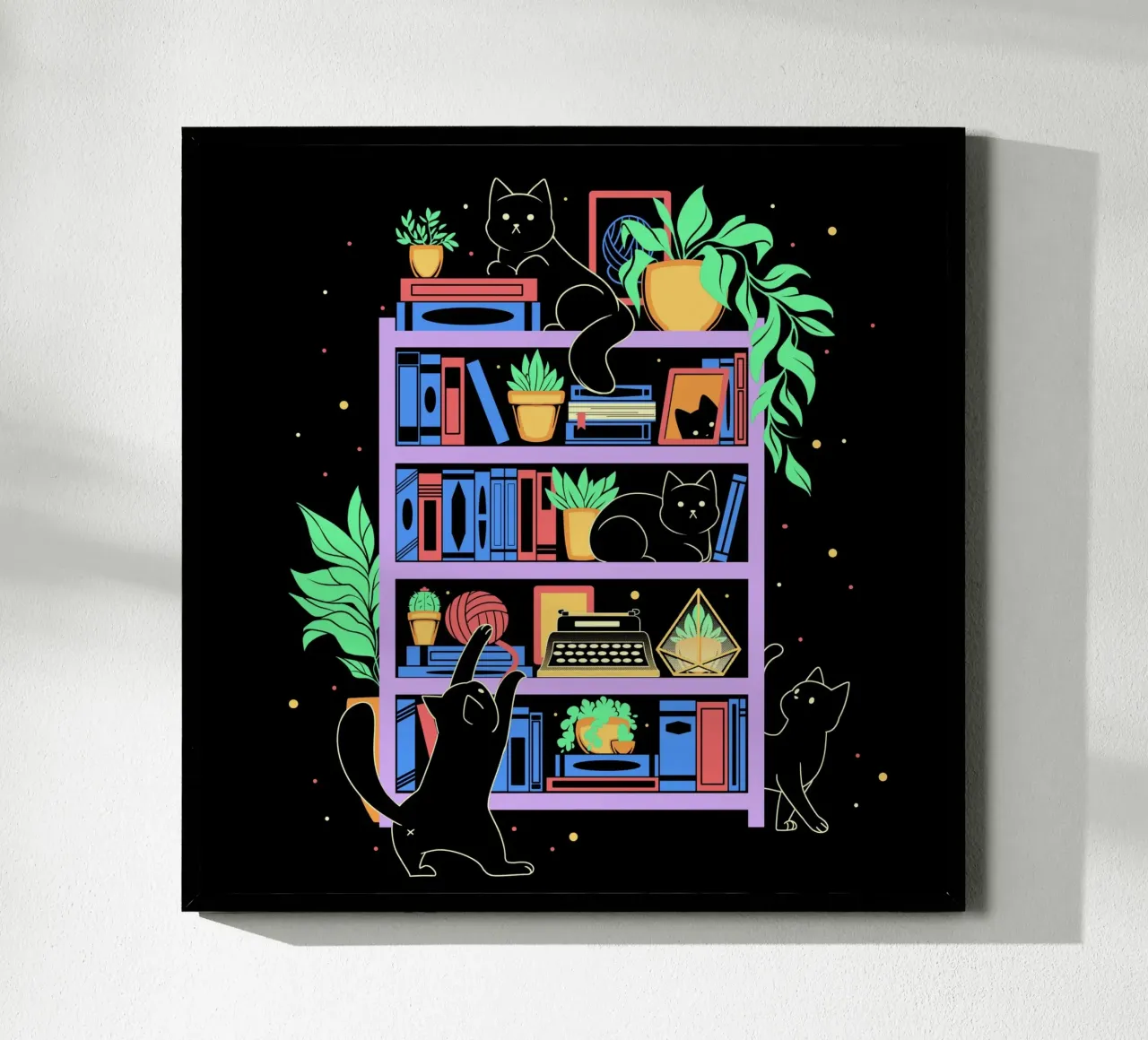 Gatti della libreria arcobaleno poster con telaio in alluminio da Tobe Fonseca