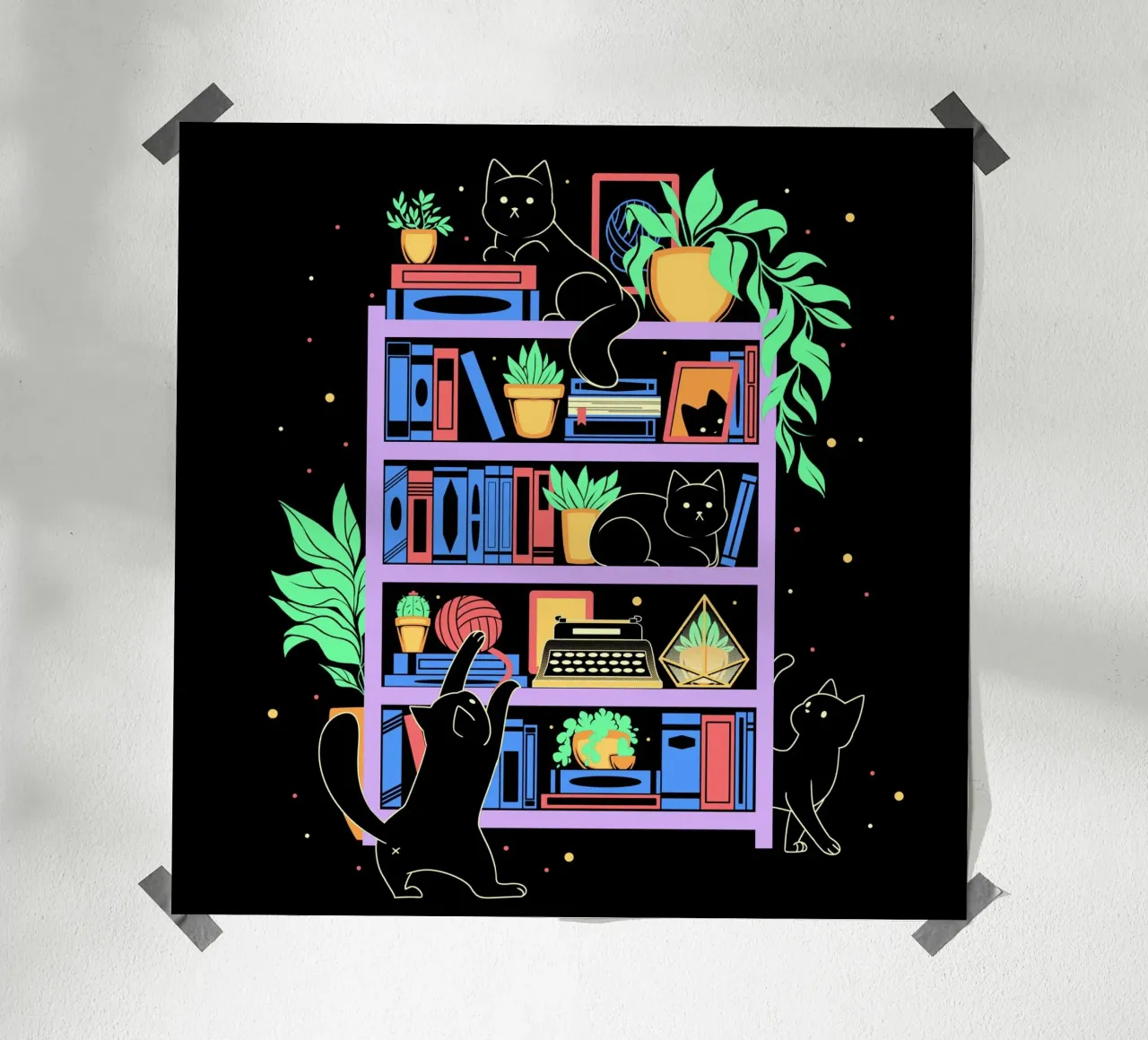 Gatti della libreria arcobaleno poster con telaio in alluminio da Tobe Fonseca