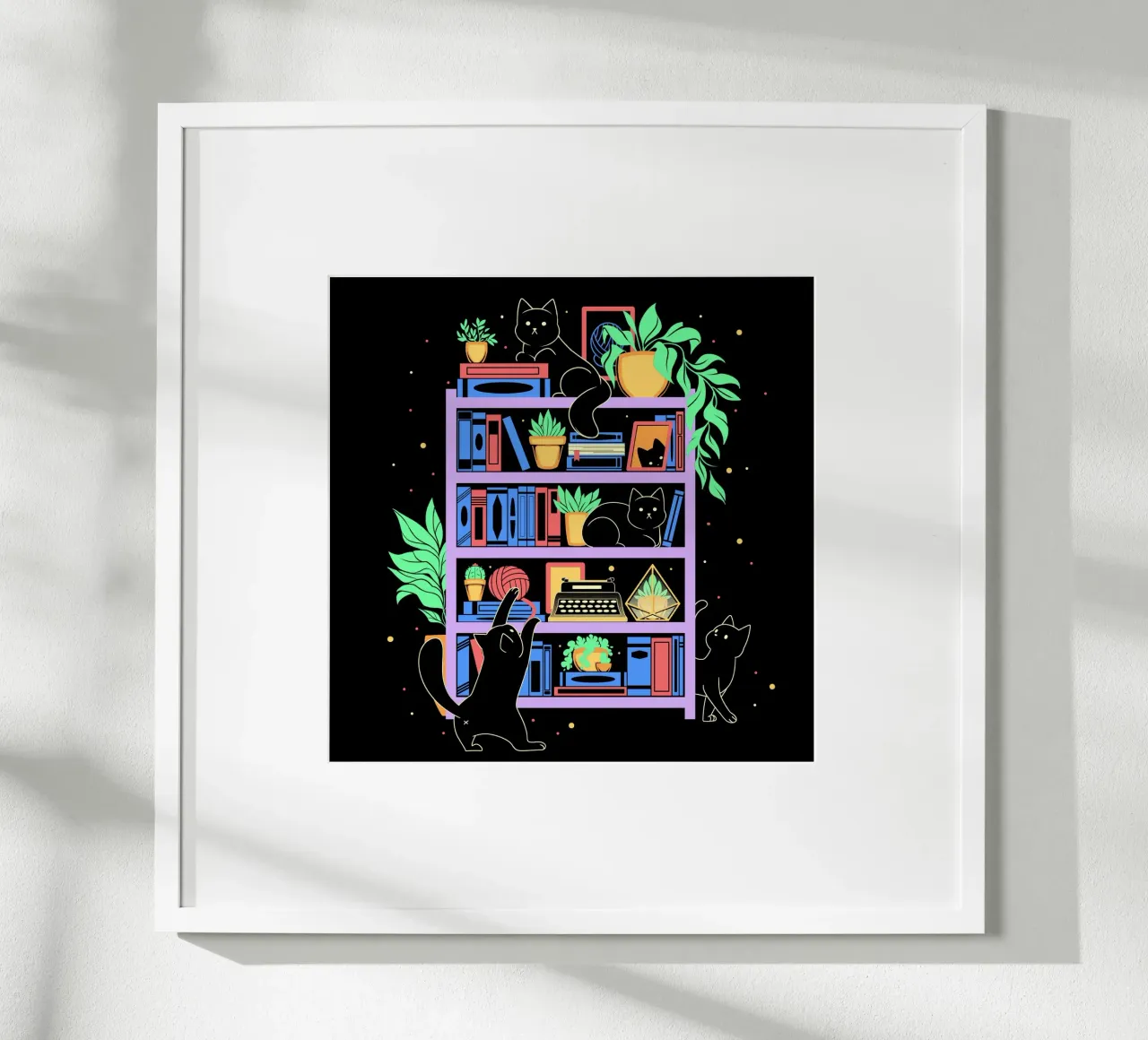 Gatti della libreria arcobaleno poster con telaio in alluminio da Tobe Fonseca