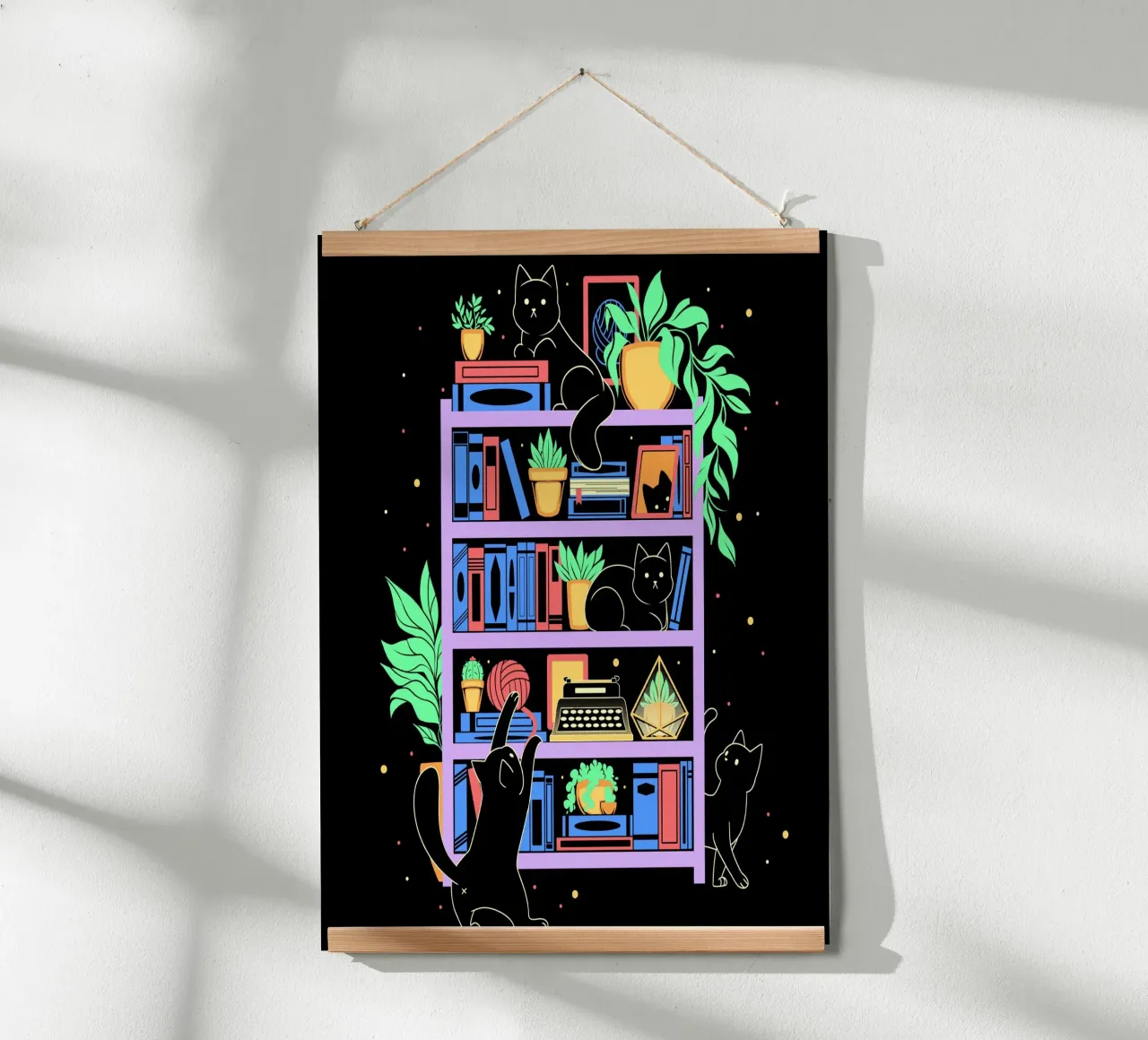 Gatti della libreria arcobaleno poster con telaio in alluminio da Tobe Fonseca