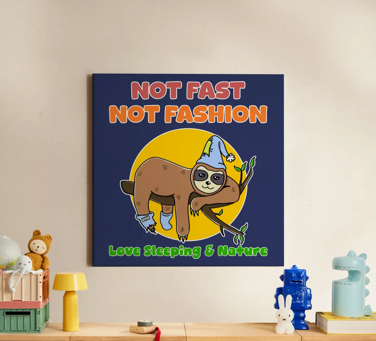Lazy Sloth Cute Not Fast Nature Lover Sleeping canvas with Floater frame by sillyindustries