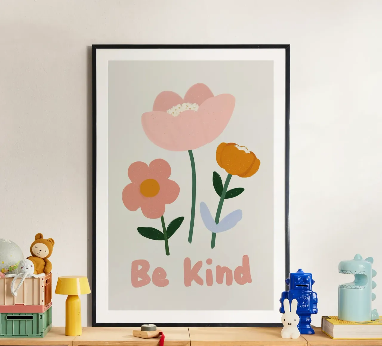 Essere gentili, poster floreale, arte murale per l'asilo nido, citazione positiva poster con telaio in plastica da Little Lola