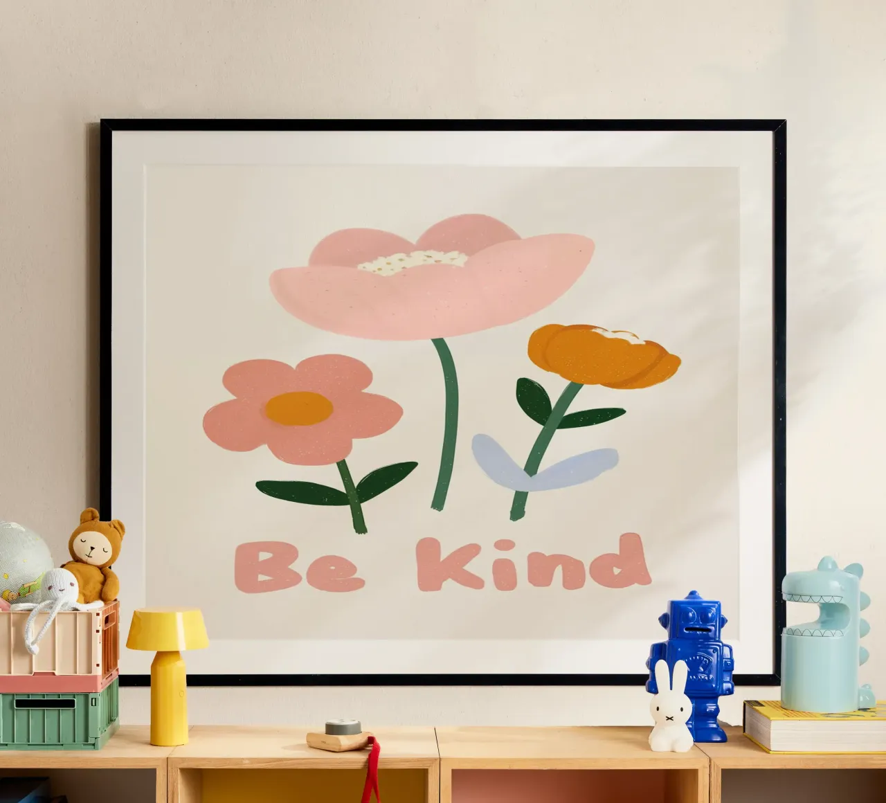 Essere gentili, poster floreale, arte murale per l'asilo nido, citazione positiva poster con telaio in plastica da Little Lola