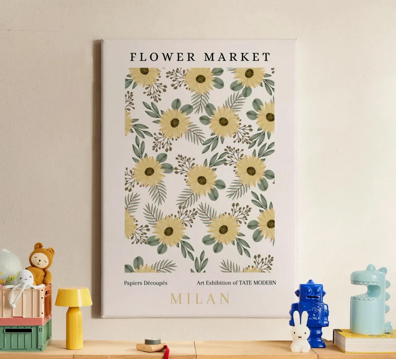 Poster espositivo del Mercato dei Fiori Girasole Botanico tela con Cornice a cassetta da NorwesClub