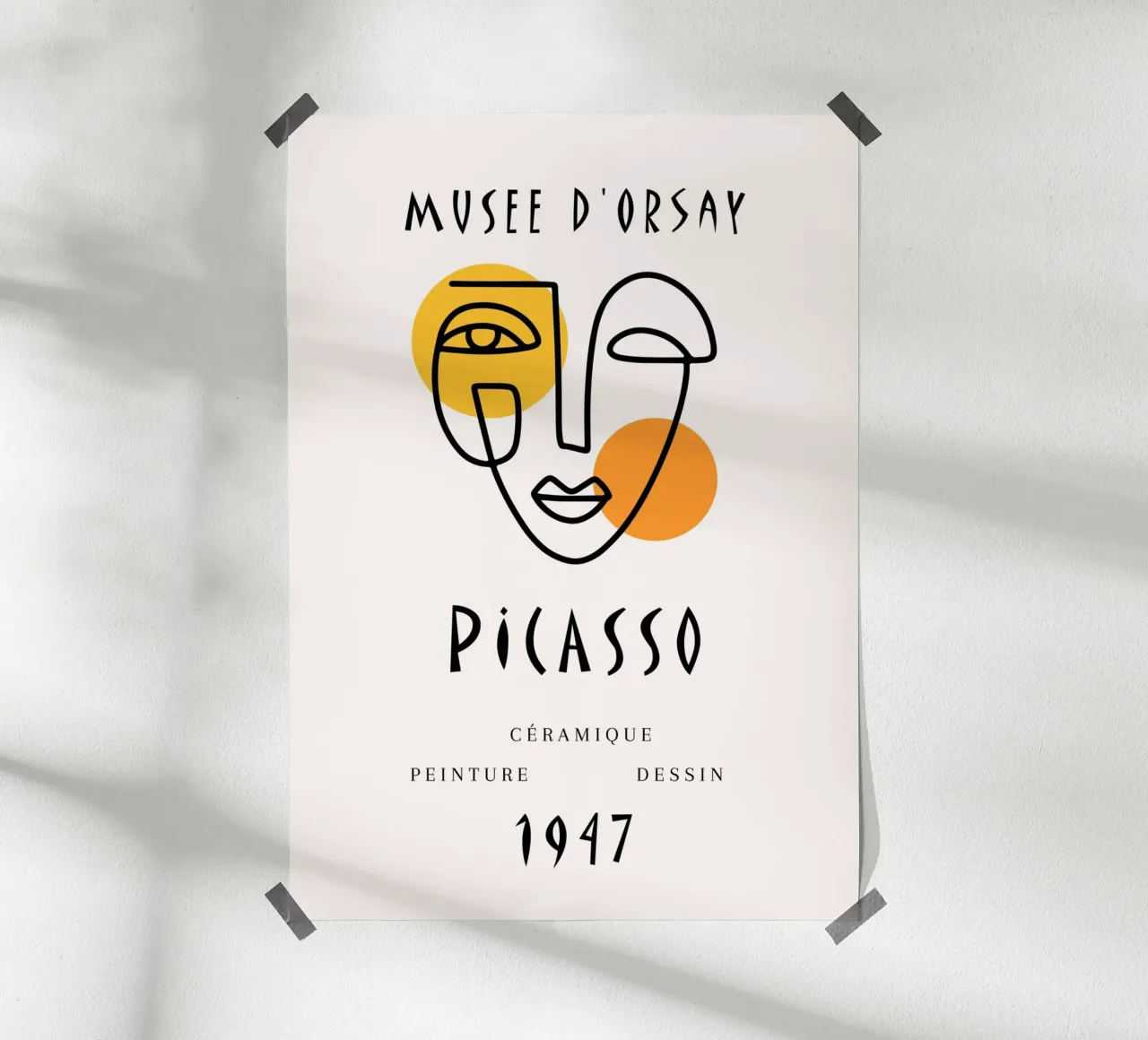 Picasso Musee d'Orsay Linea astratta del volto Poster d'epoca poster con telaio in alluminio da NorwesClub