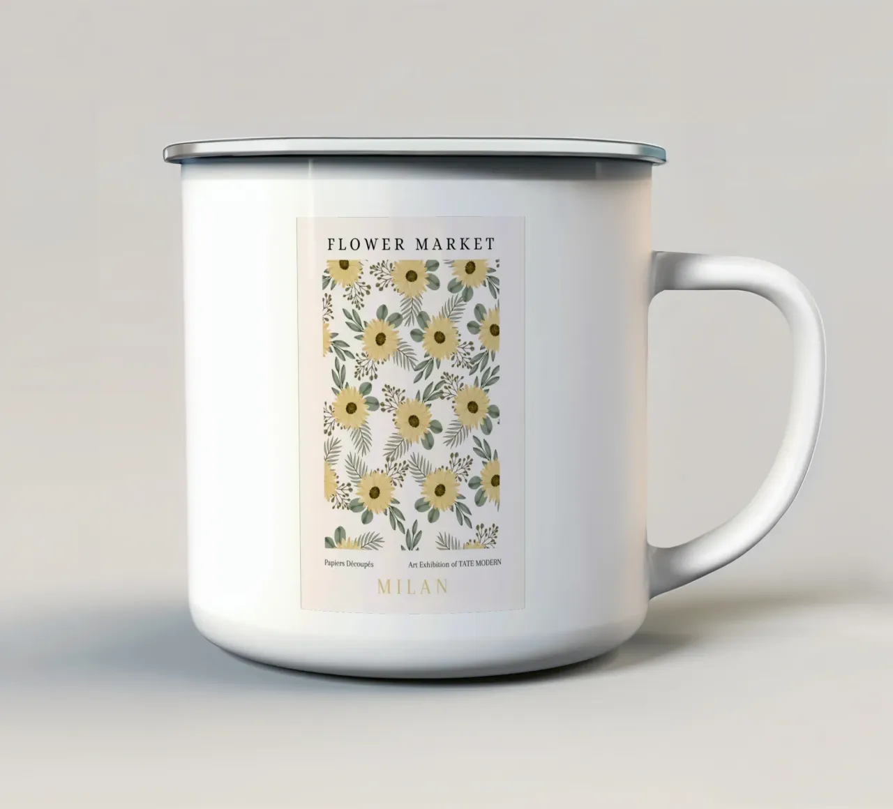 Poster espositivo del Mercato dei Fiori Girasole Botanico tazza in smalto da NorwesClub