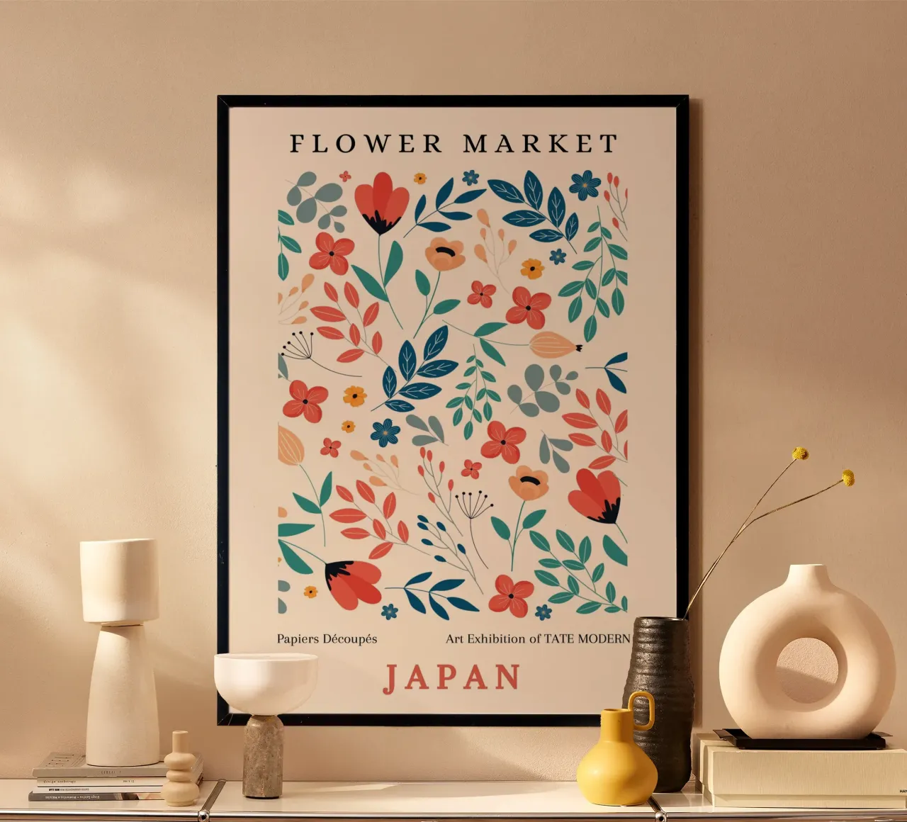Mercato dei fiori Colorato Astratto Floreale Giappone Poster poster con telaio in legno da NorwesClub