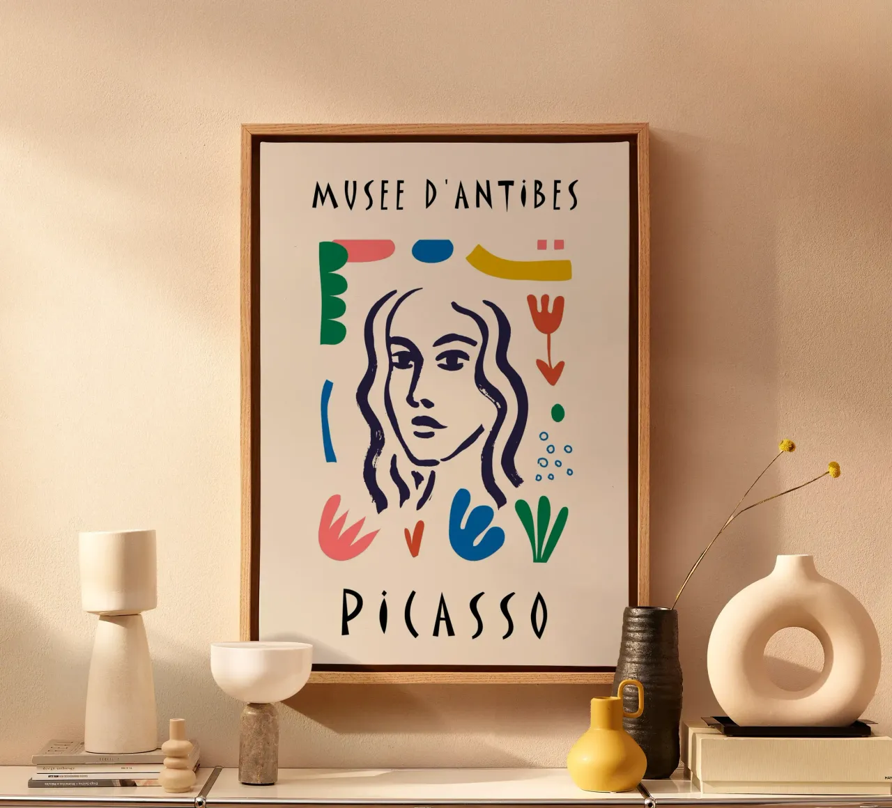 Picasso Musee d'Antibes Kleurrijke Abstracte Poster canvas met Baklijst van NorwesClub
