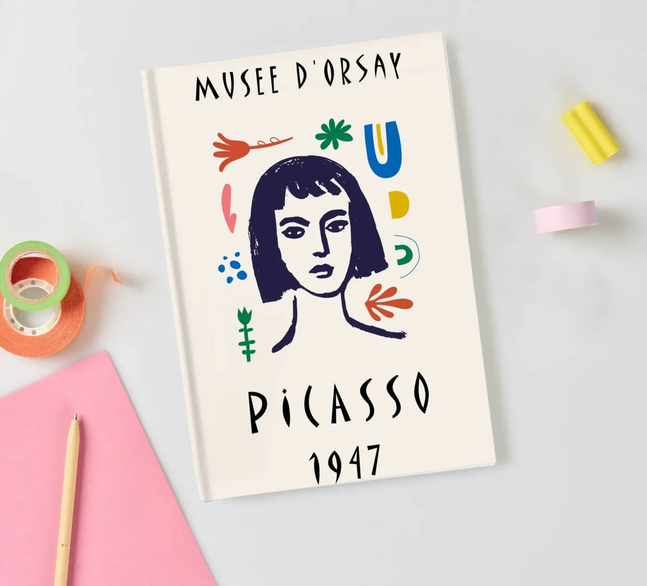 Picasso Musee d'Orsay Colourful Abstract Face Poster notebook by NorwesClub