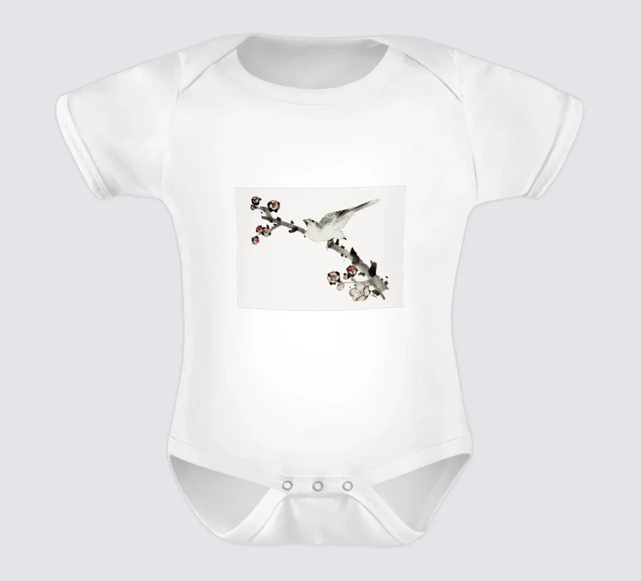 Hokusai Bird on Branch Traditional Japanese Art Print short-sleeve baby romper by NorwesClub