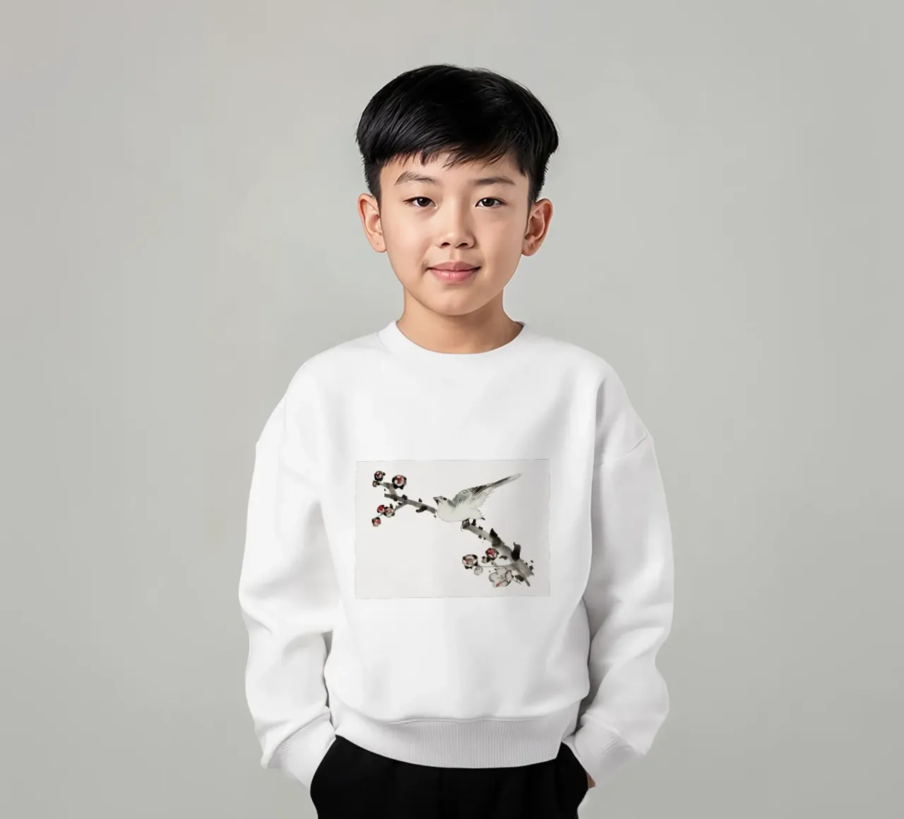Hokusai Bird on Branch Traditional Japanese Art Print kids sweatshirt by NorwesClub