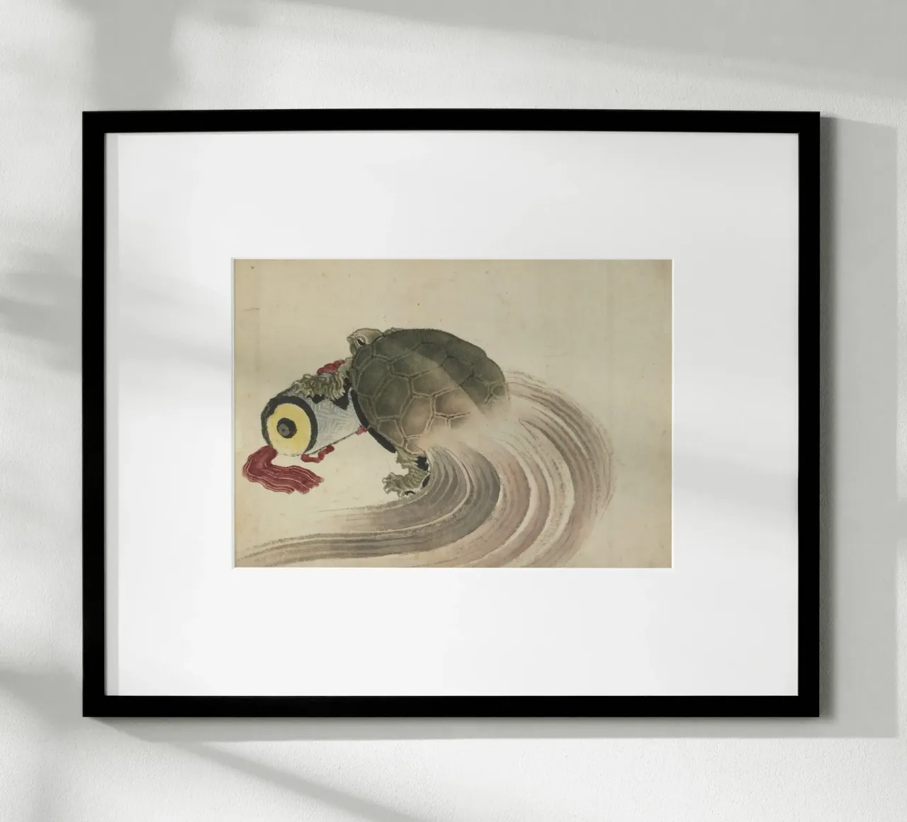 Hokusai Turtle on Scroll Traditional Japanese Print poster with plastic frame by NorwesClub