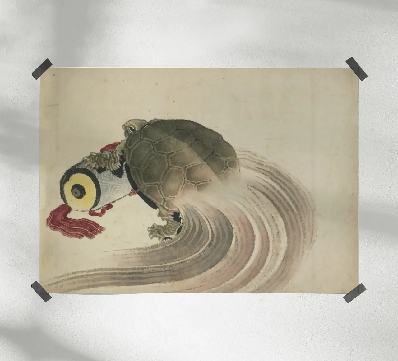 Hokusai Turtle on Scroll Traditional Japanese Print poster with plastic frame by NorwesClub
