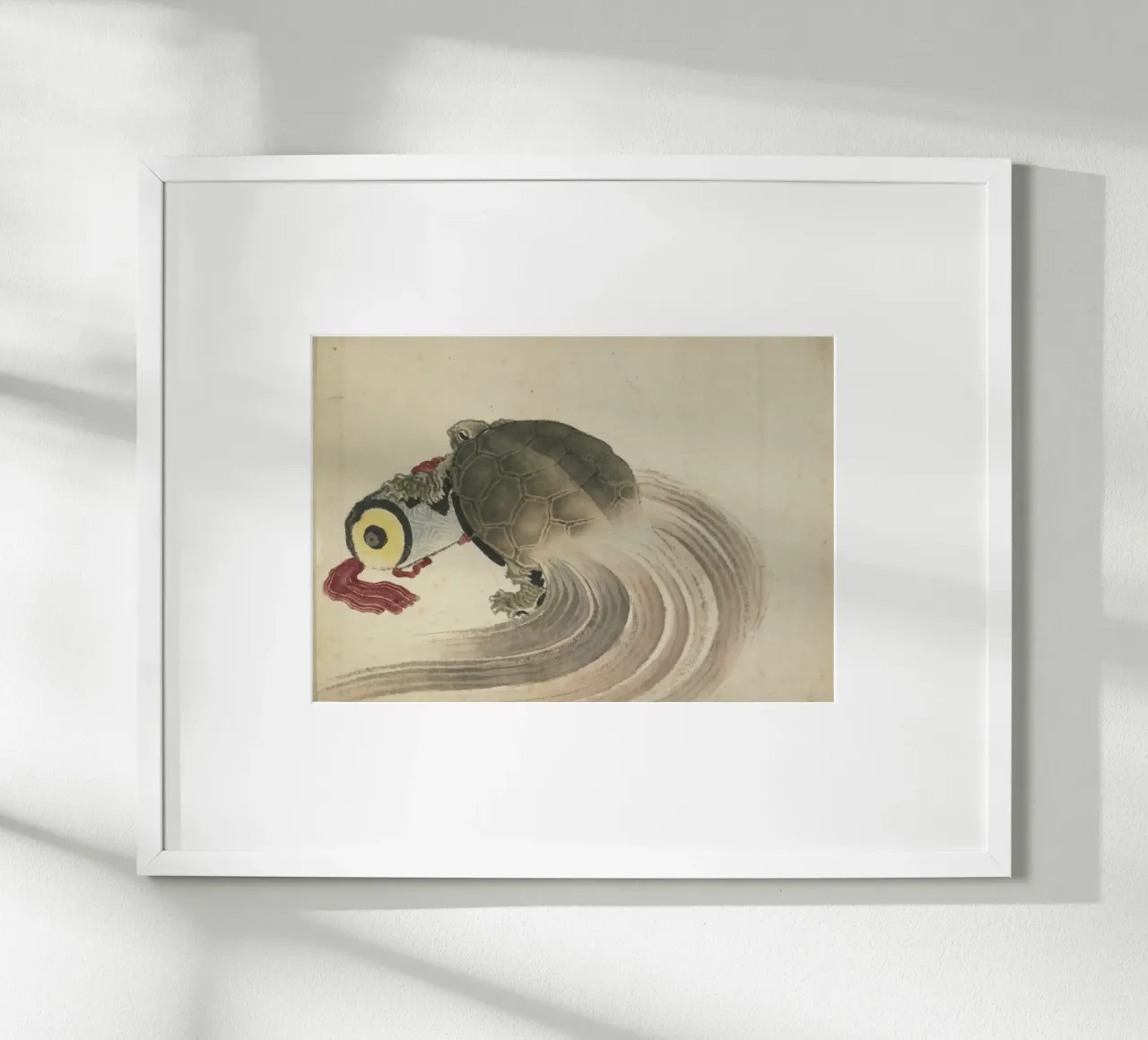 Hokusai Turtle on Scroll Traditional Japanese Print poster with plastic frame by NorwesClub