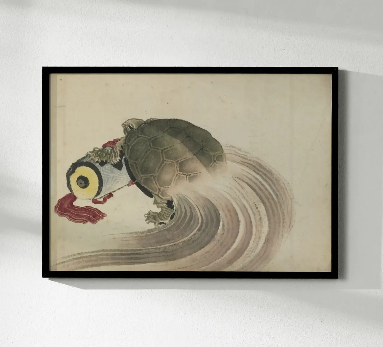 Hokusai Turtle on Scroll Traditional Japanese Print poster with plastic frame by NorwesClub