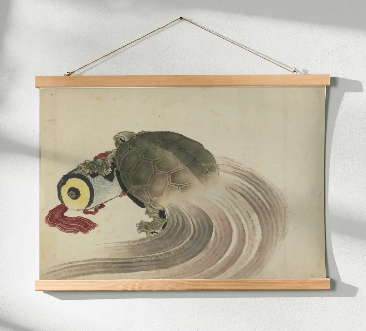 Hokusai Turtle on Scroll Traditional Japanese Print poster with plastic frame by NorwesClub