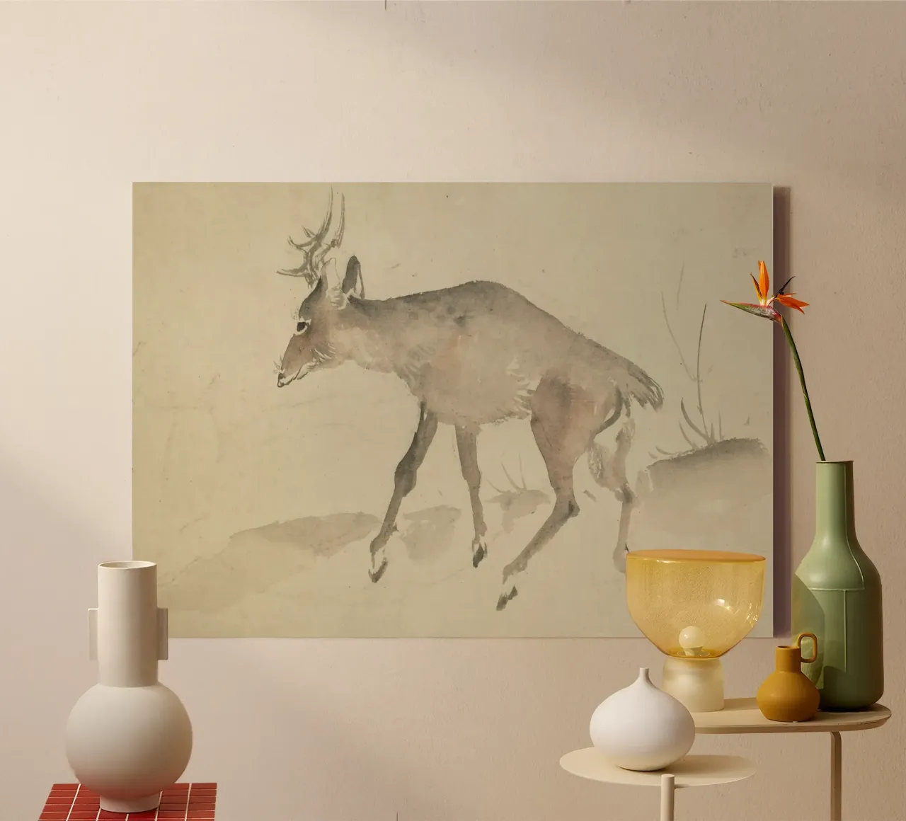 Hokusai Deer Traditional Japanese Art Print canvas with Floater frame by NorwesClub