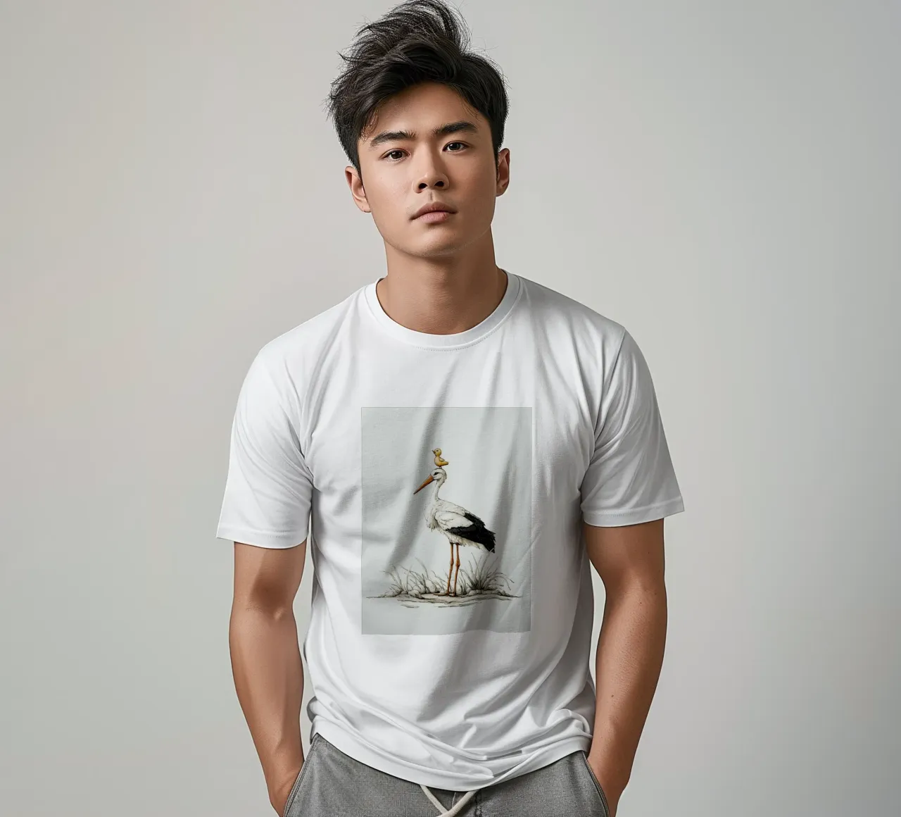 Cicogna a sonagli con anatroccolo t-shirt da Carinaprint