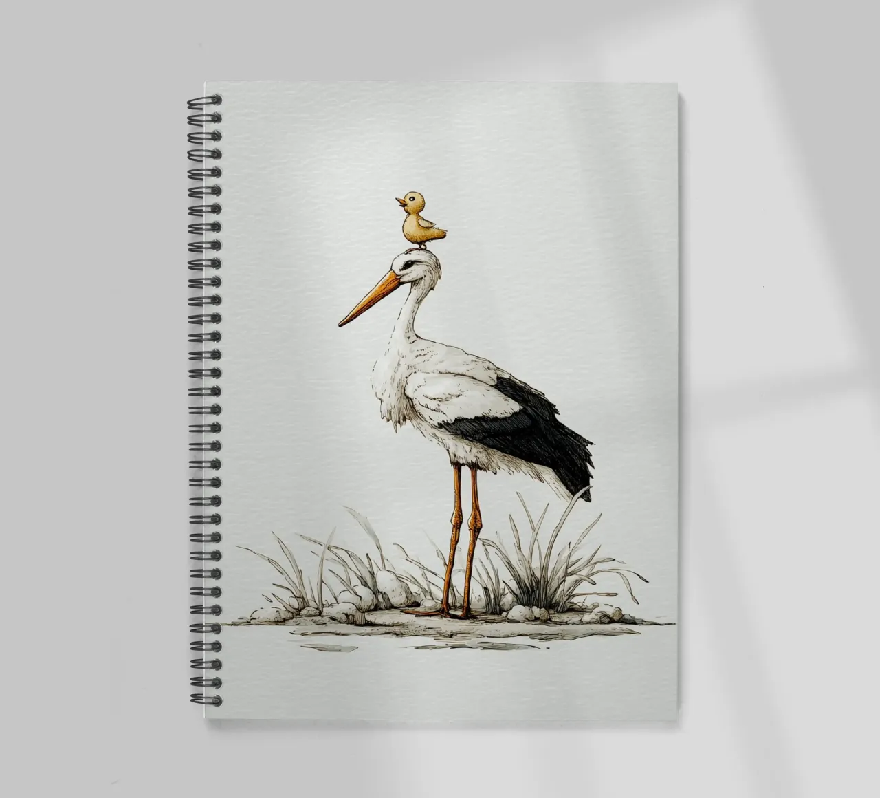 Rattling stork with duckling spiral notebook by Carinaprint