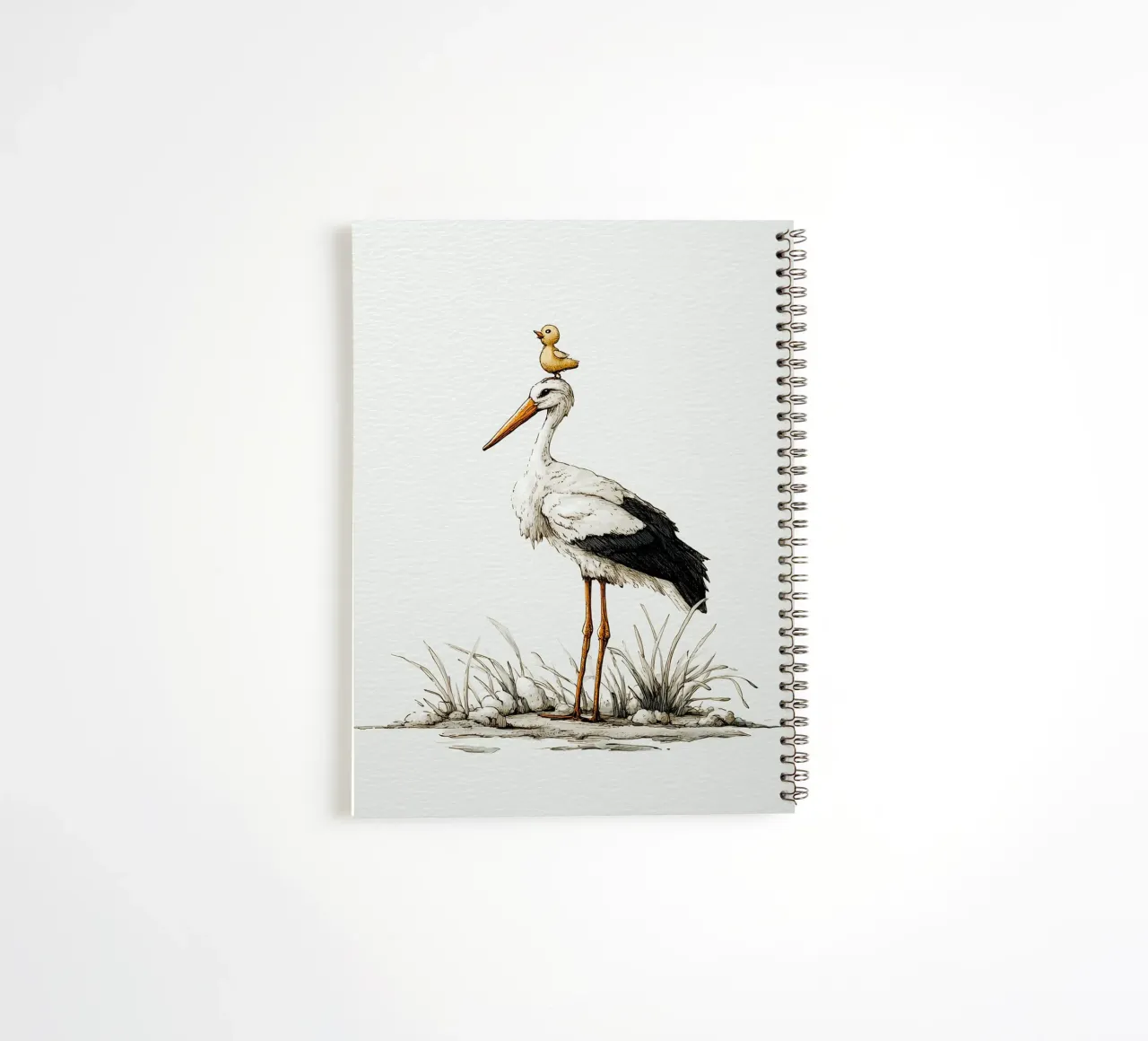 Rattling stork with duckling spiral notebook by Carinaprint