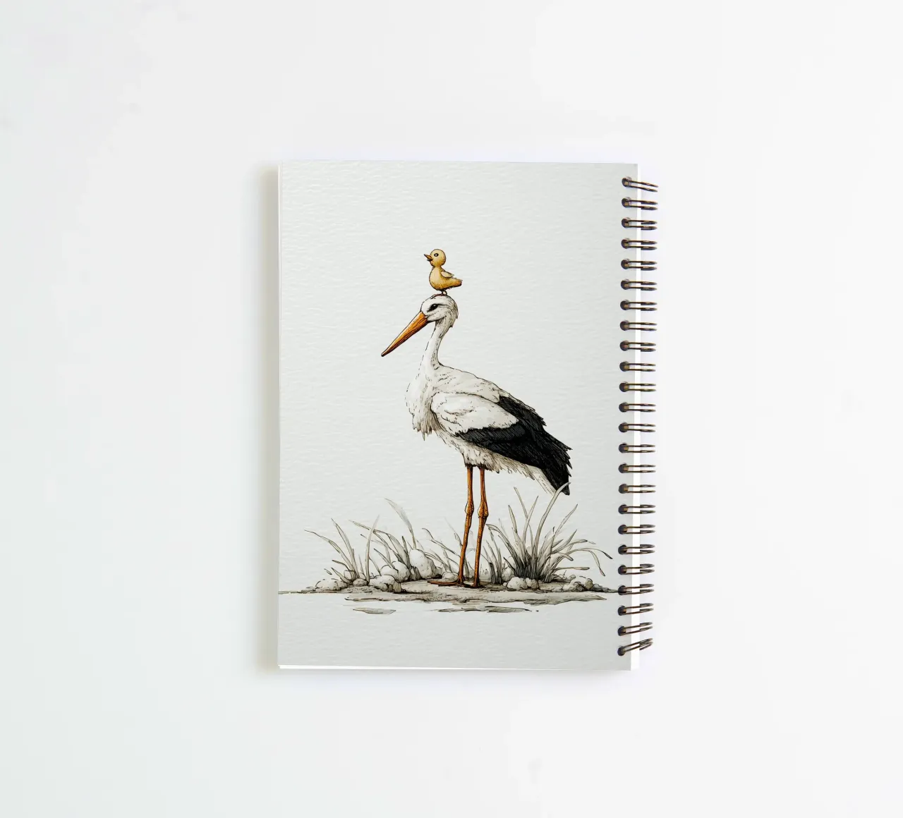 Rattling stork with duckling spiral notebook by Carinaprint