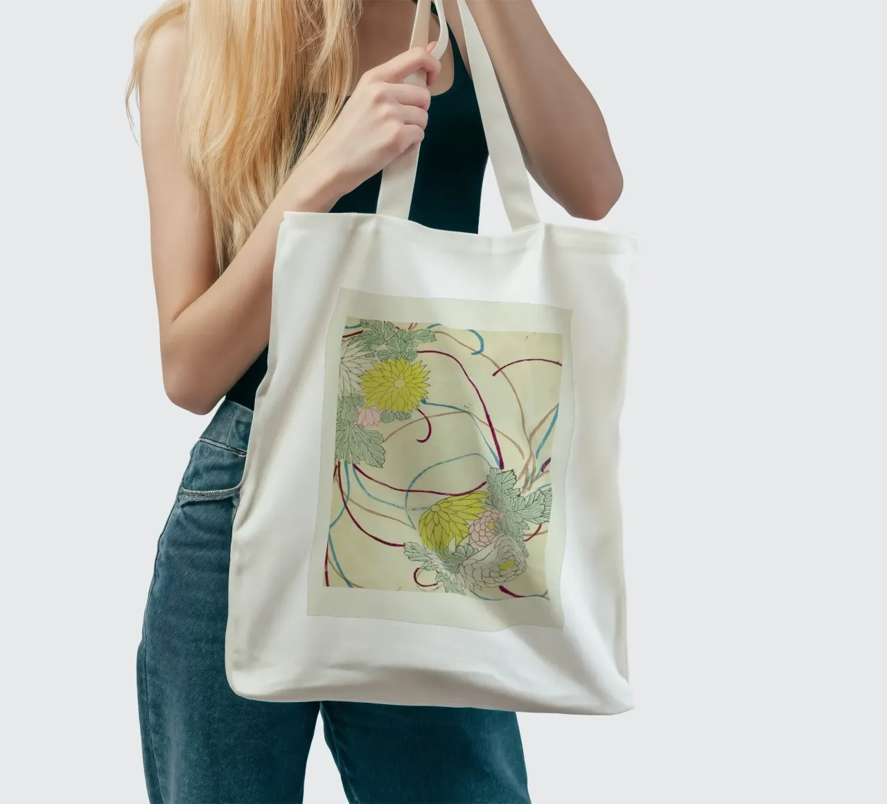 Shin-Bijutsukai - Floral Lines borsa in juta da Vintage by JUNIQE