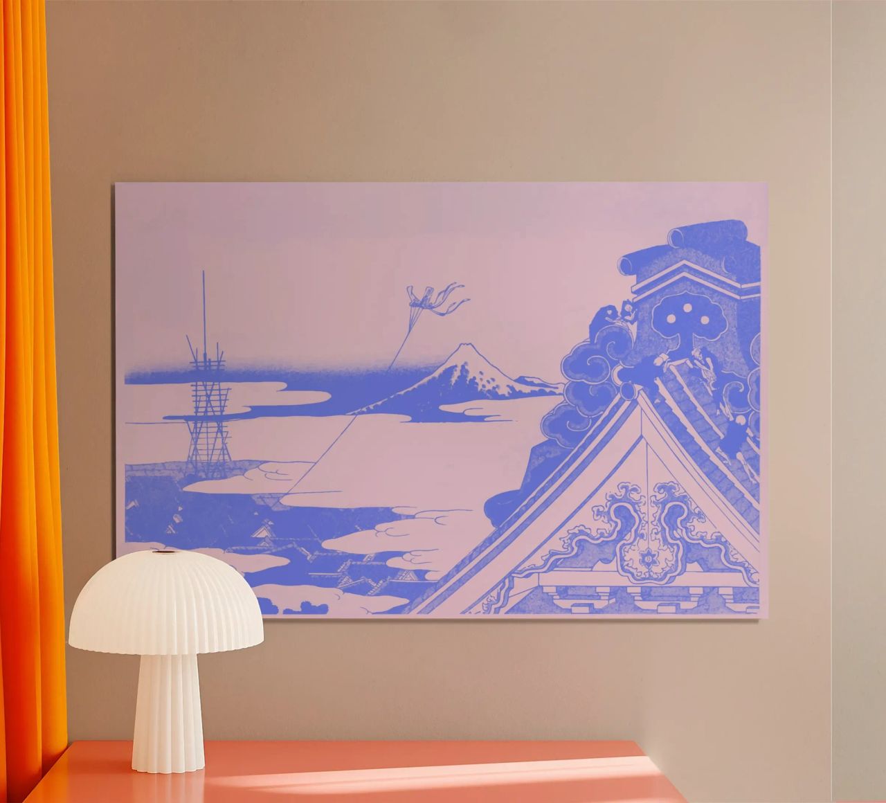 Hokusai Mont Fuji Toits roses et bleus Impression Ukiyo-e poster de NorwesClub