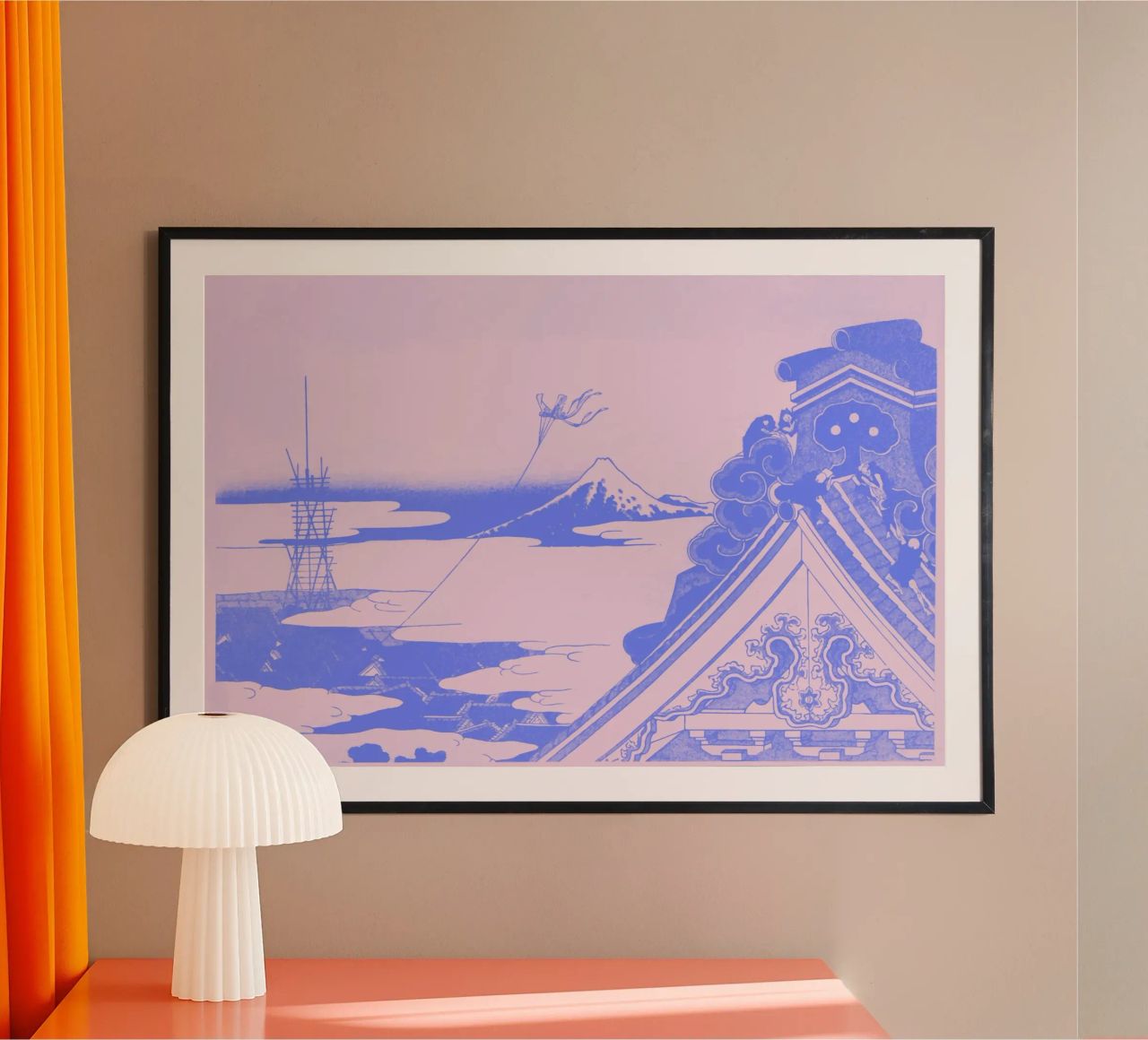 Hokusai Mont Fuji Toits roses et bleus Impression Ukiyo-e poster de NorwesClub