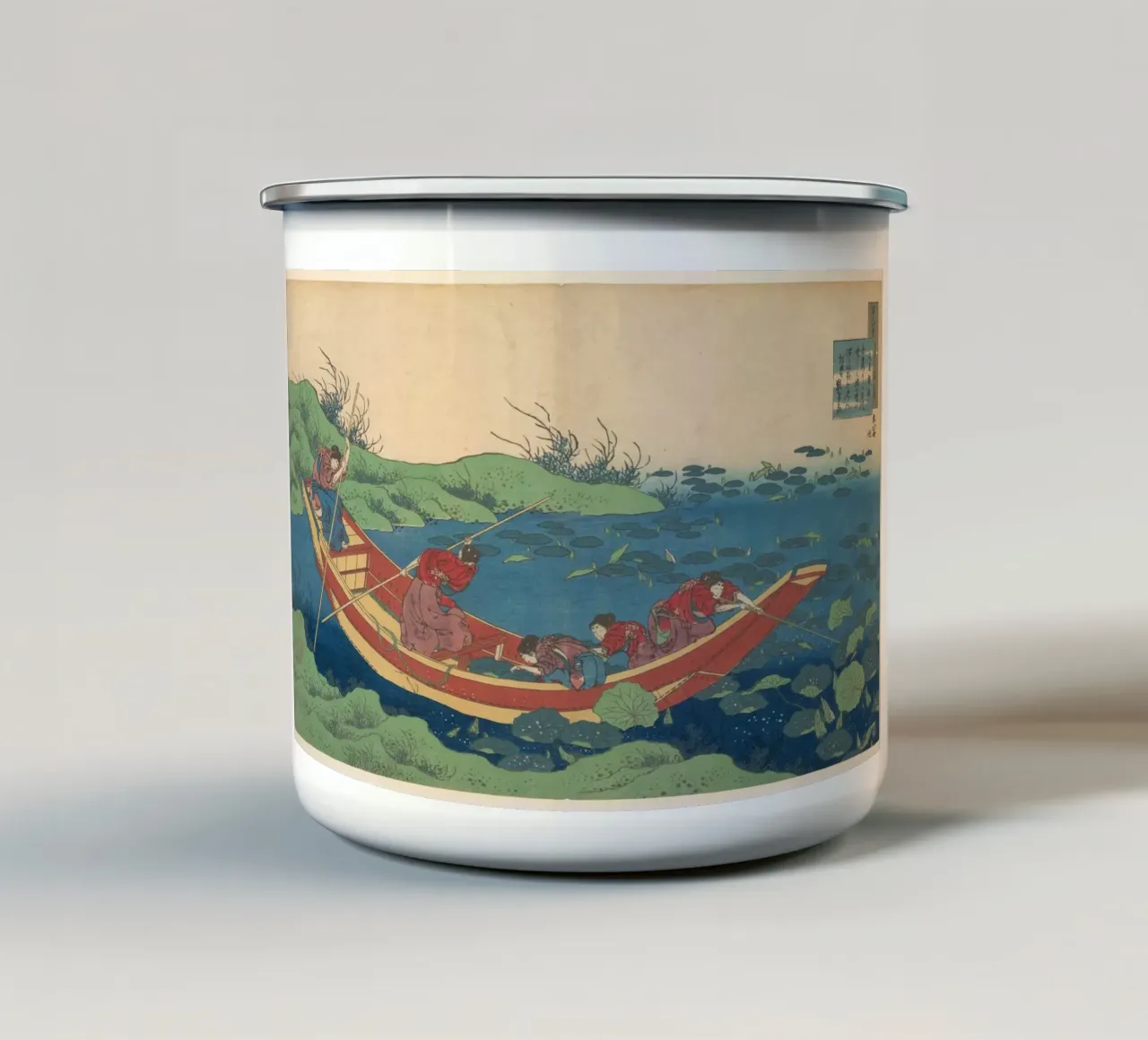 Hokusai Boot op Lotusvijver Traditionele Ukiyo-e Print emaille mok van NorwesClub