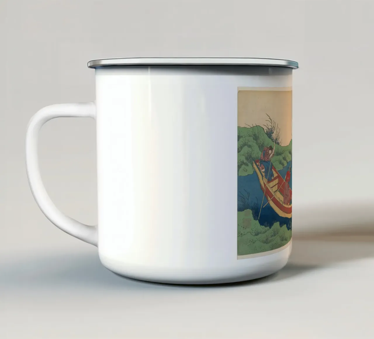 Hokusai Boot op Lotusvijver Traditionele Ukiyo-e Print emaille mok van NorwesClub