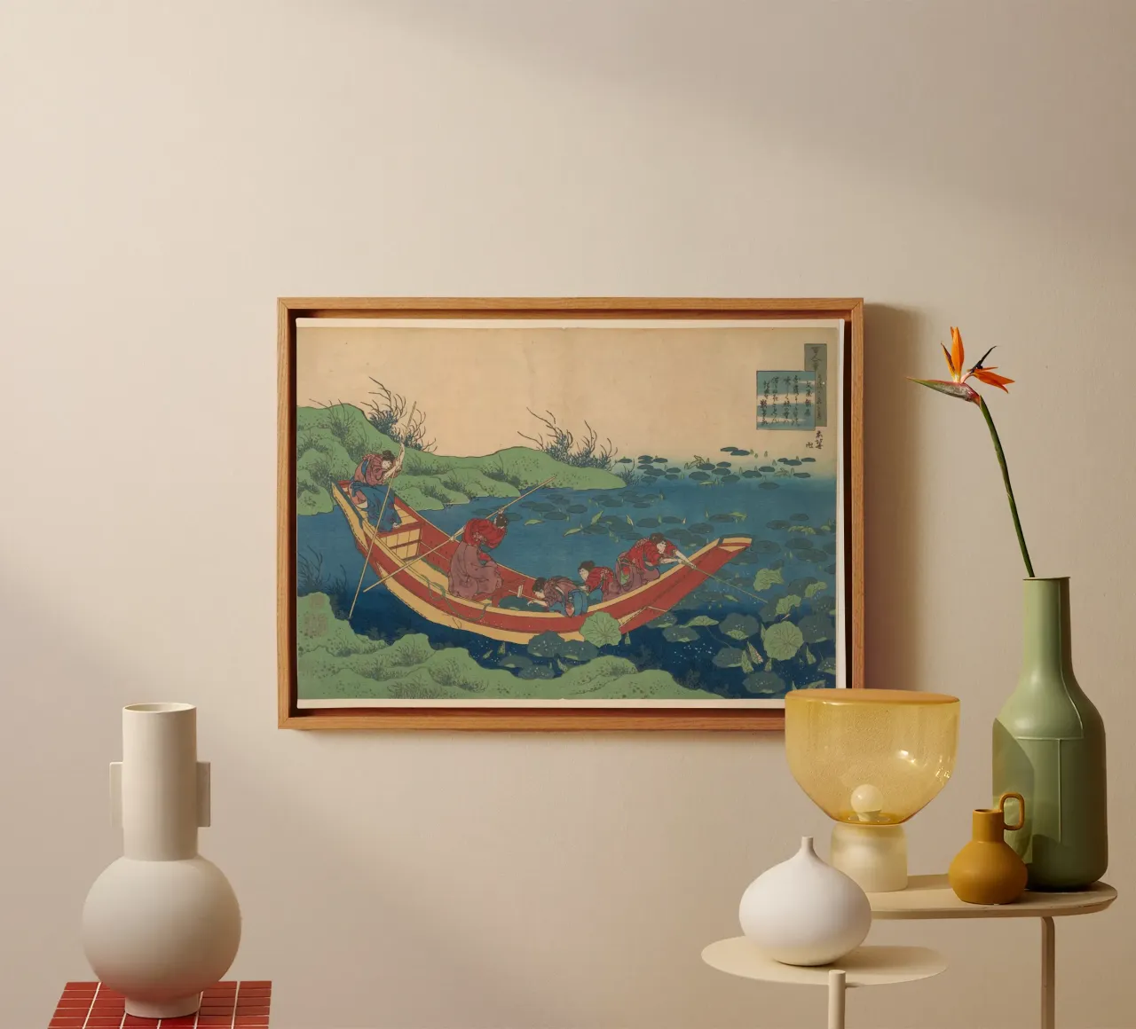 Hokusai Boot op Lotusvijver Traditionele Ukiyo-e Print canvas met Baklijst van NorwesClub