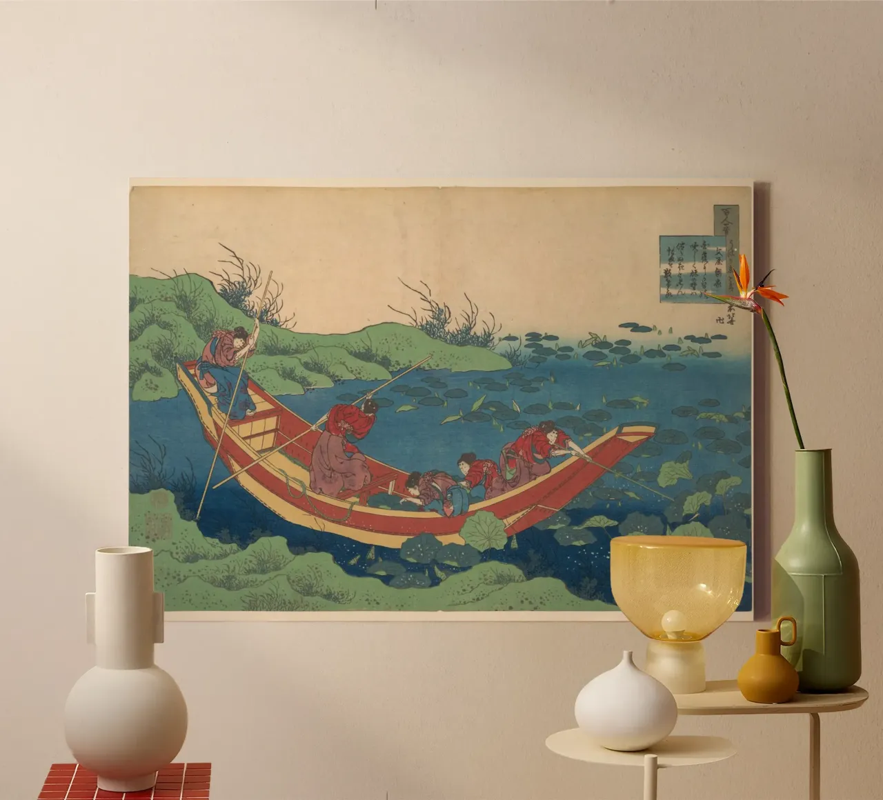 Hokusai Boot op Lotusvijver Traditionele Ukiyo-e Print canvas met Baklijst van NorwesClub
