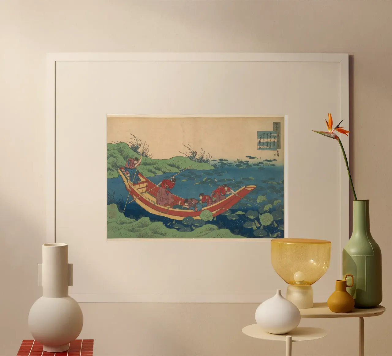 Hokusai Boot op Lotusvijver Traditionele Ukiyo-e Print poster van NorwesClub