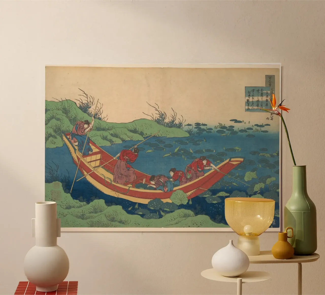 Hokusai Boot op Lotusvijver Traditionele Ukiyo-e Print poster van NorwesClub